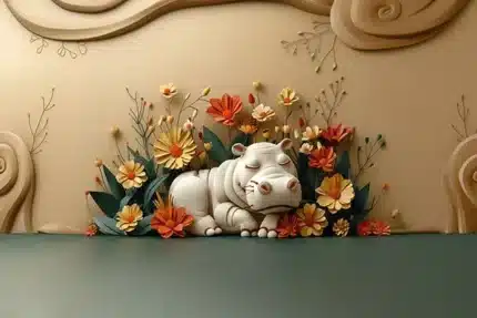 خلفية تصوير فرس النهر الحالم – Dreamy Hippo Photography Backdrop