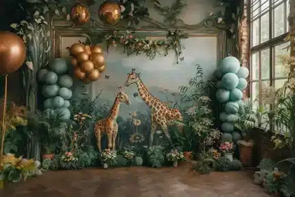 خلفية تصوير زرافات الغابة الساحرة – Enchanted Jungle Giraffes Photography Backdrop