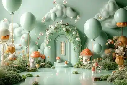 خلفية تصوير بوابة الغابة السحرية – Enchanted Forest Gate Photography Backdrop