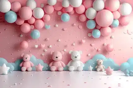 خلفية تصوير الدببة والبالونات – Teddy Bears & Balloons Photography Backdrop