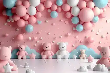 خلفية تصوير الدببة والبالونات – Teddy Bears & Balloons Photography Backdrop