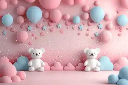 خلفية تصوير الدببة والبالونات – Teddy Bears & Balloons Photography Backdrop