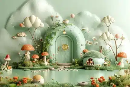 خلفية تصوير بيت الفطر – Mushroom House Photography Backdrop