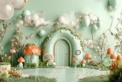 خلفية تصوير بيت الفطر – Mushroom House Photography Backdrop