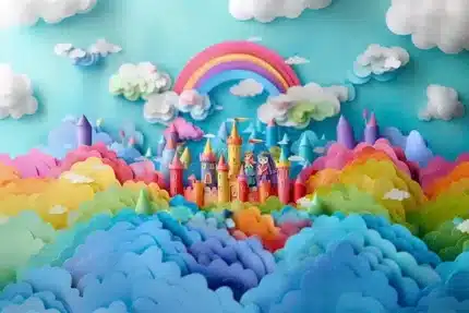 خلفية تصوير قلعة قوس قزح – Rainbow Castle Photography Backdrop