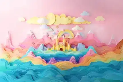 خلفية تصوير قلعة قوس قزح – Rainbow Castle Photography Backdrop