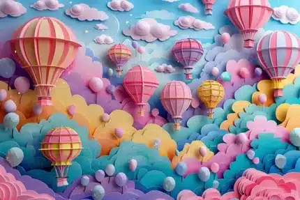 خلفية تصوير المناطيد الملونة – Colorful Hot Air Balloons Backdrop