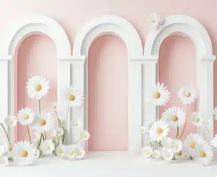 خلفية قوس الأقحوان الوردي – Pink Daisy Arch Backdrop
