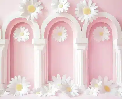 خلفية قوس الأقحوان الوردي – Pink Daisy Arch Backdrop