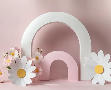 خلفية قوس الأقحوان الوردي – Pink Daisy Arch Backdrop