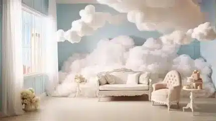 خلفية كلاسيكية A-166 - غرفة بيضاء مع سماء زرقاء وكنب