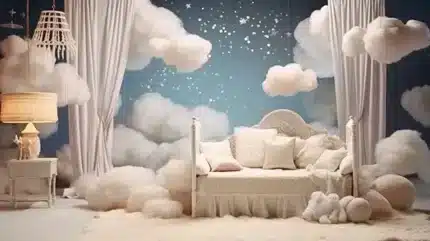 خلفية أطفال A-171 - سرير أطفال كلاسيكي مع غيوم ونجوم