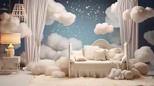 A-171.webp خلفية أطفال A-171 - سرير أطفال كلاسيكي مع غيوم ونجوم