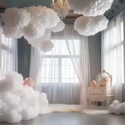 خلفية كلاسيكية A-172 - غرفة فخمة بيضاء مع غيوم كبيرة