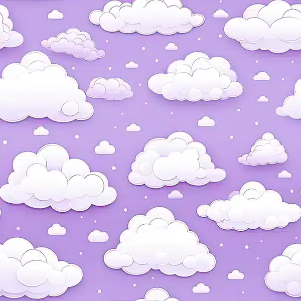 A-235.webp غيوم بيضاء كرتونية على خلفية بنفسجية فاتحة