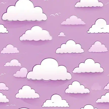 غيوم بيضاء كرتونية على خلفية وردية/بنفسجية