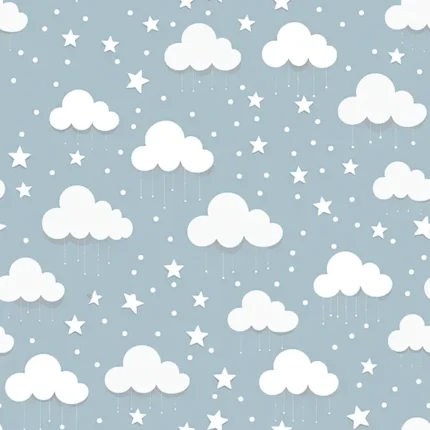 غيوم ونجوم بيضاء مع قطرات مطر على خلفية زرقاء فاتحة