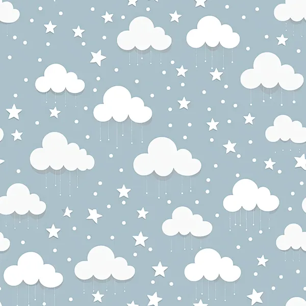 A-263.webp غيوم ونجوم بيضاء مع قطرات مطر على خلفية زرقاء فاتحة