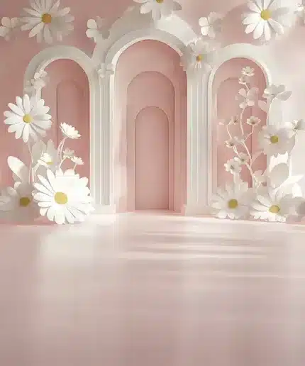 خلفية كلاسيكية A-83 - أقواس وردية مع زهور أبيض