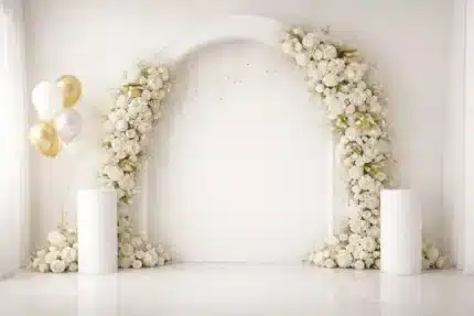 خلفية كلاسيكية A-3131 - إطار أبيض مع ورود بيضاء