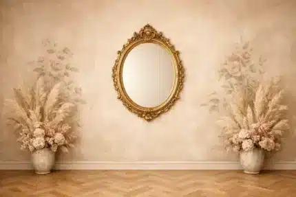 خلفية كلاسيكية A-3341 - باب أبيض مع زهور ربيعية