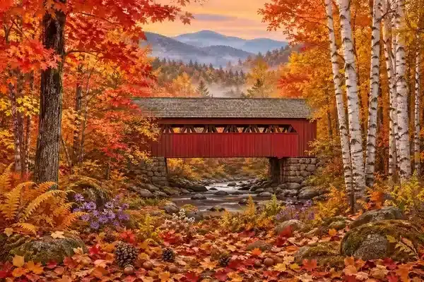 A- (3717) جسر الخريف, خلفيات تصوير, خلفيات طبيعة, Autumn Covered Bridge