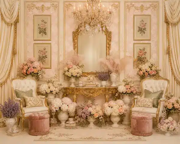 A- (4563) كوشة كلاسيكية بيج زهرية, خلفيات تصوير, خلفيات كلاسيكية, Beige Floral Classic Stage