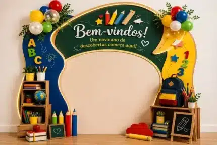 خلفية ترحيب مدرسي بالبرتغالية – Welcome Back School Portuguese Backdrop