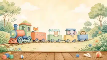 خلفية قطار وحيوانات للأطفال بالتصوير – Train-Animals-Kids-Backdrop