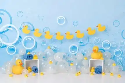 خلفية بط أصفر وفقاعات حمام – Yellow Ducks Bath Bubbles Backdrop