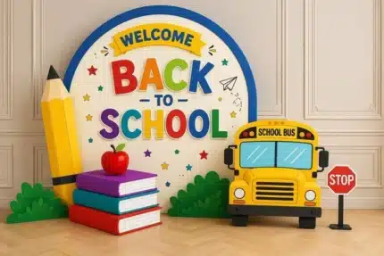 خلفية العودة للمدارس مع حافلة المدرسة – Back to School Bus Backdrop